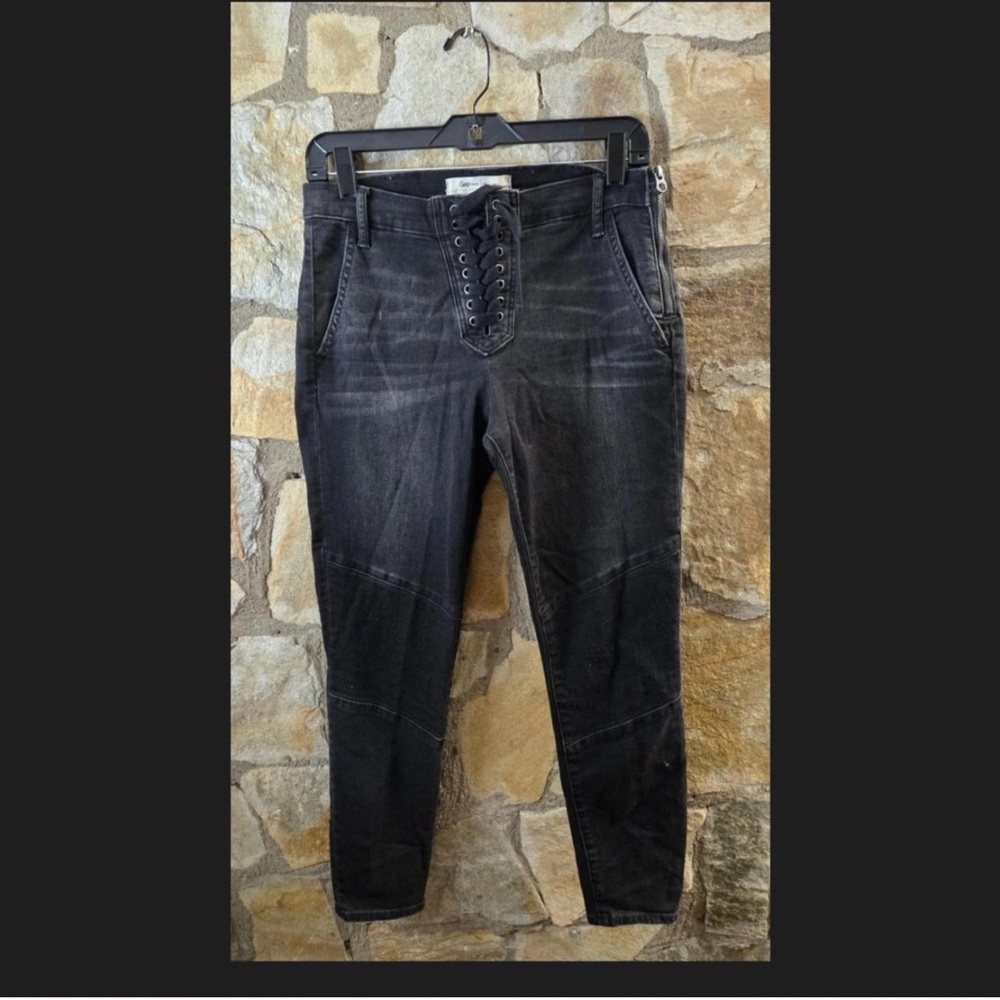 Gap True Skinny lace up moto jeans in washed black